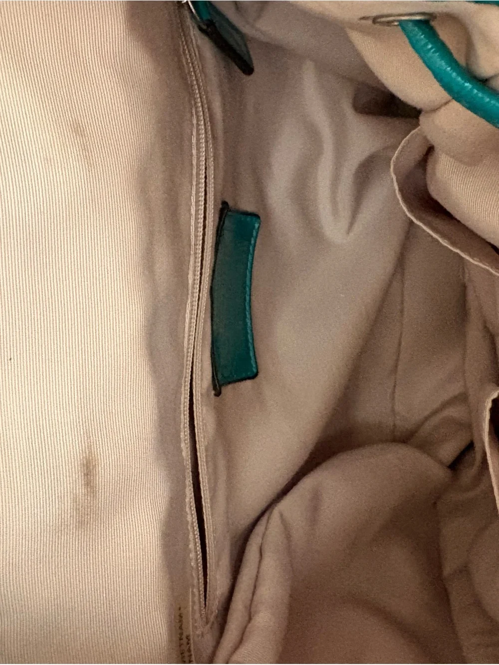 Coach Beige Signature Canvas Backpack with Teal Trim